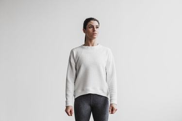 Nobull Quilted Crew Women's Pullover White | Australia (BG2146)